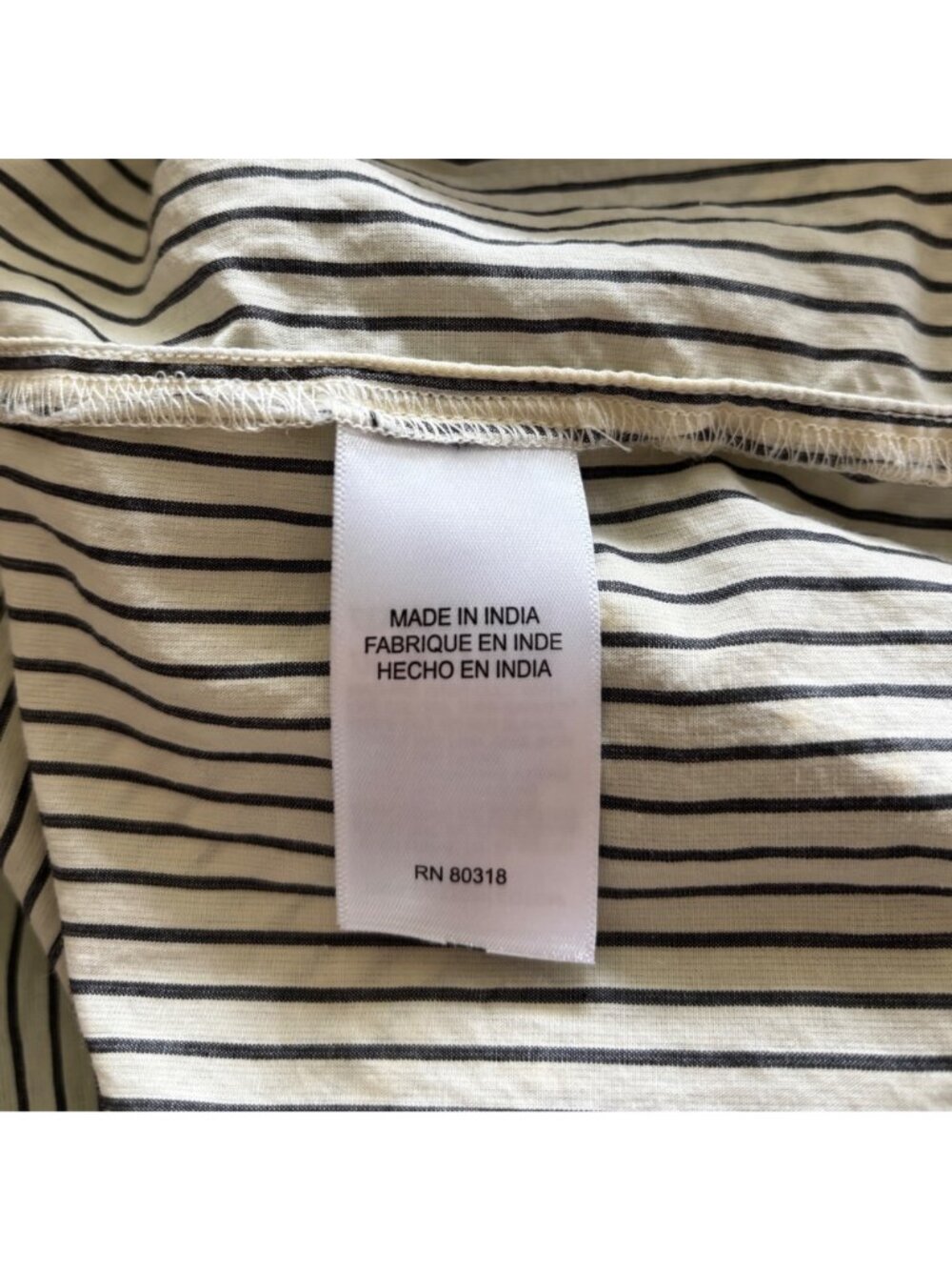 Lucky Brand Women's Smocked V-Neck Cotton Top Sz Large Beige w/ Gray Stripes - Picture 5 of 6